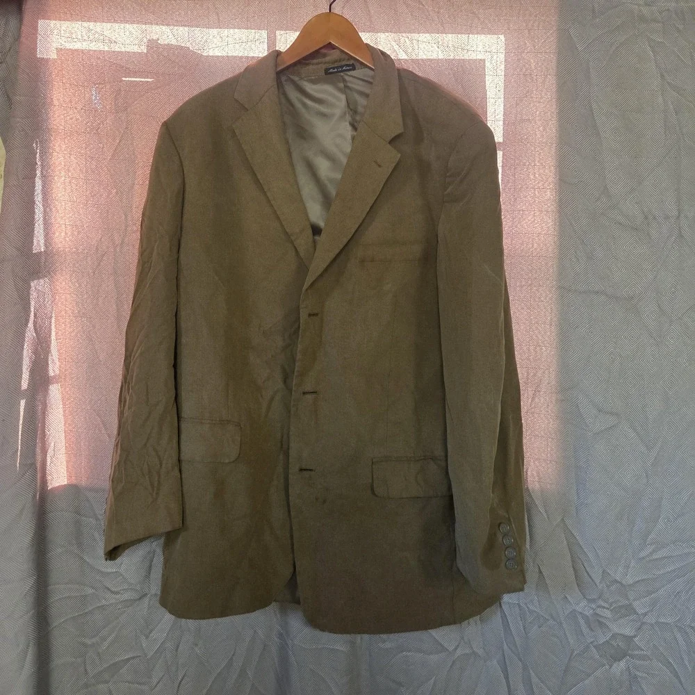 Alfani Blazer Mens 42 Long Beige Herringbone Two Button Sport Coat Jacket